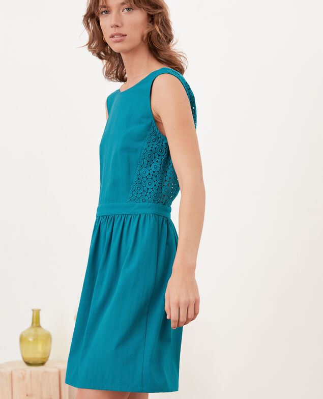 V-back lace dress   Pacific green