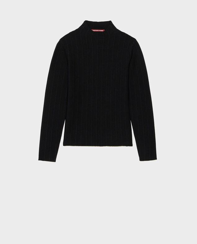 Merino wool funnel neck jumper Black nightsky jacquard
