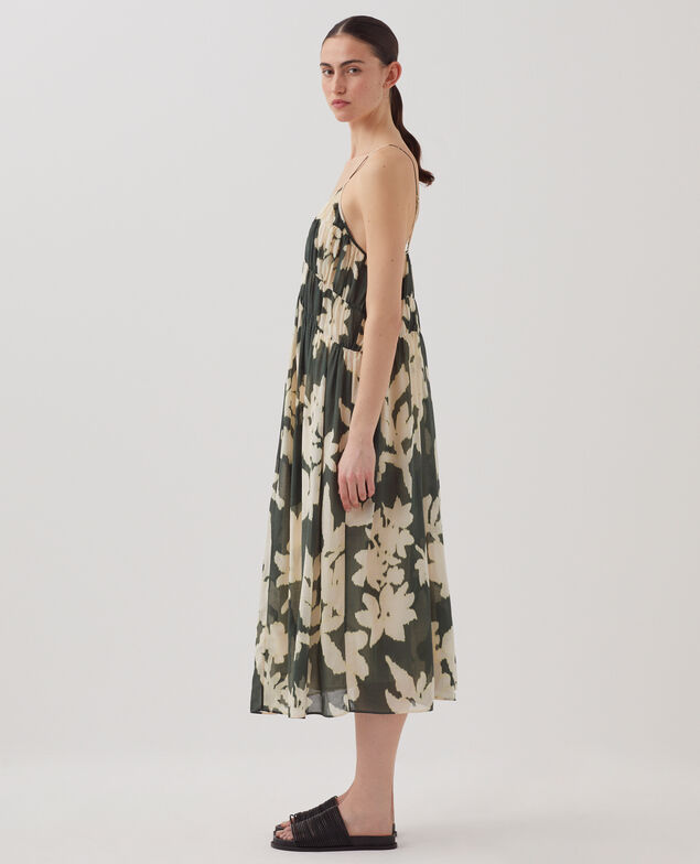 Cotton voile silky strappy maxi dress J591 blurry fl dark g