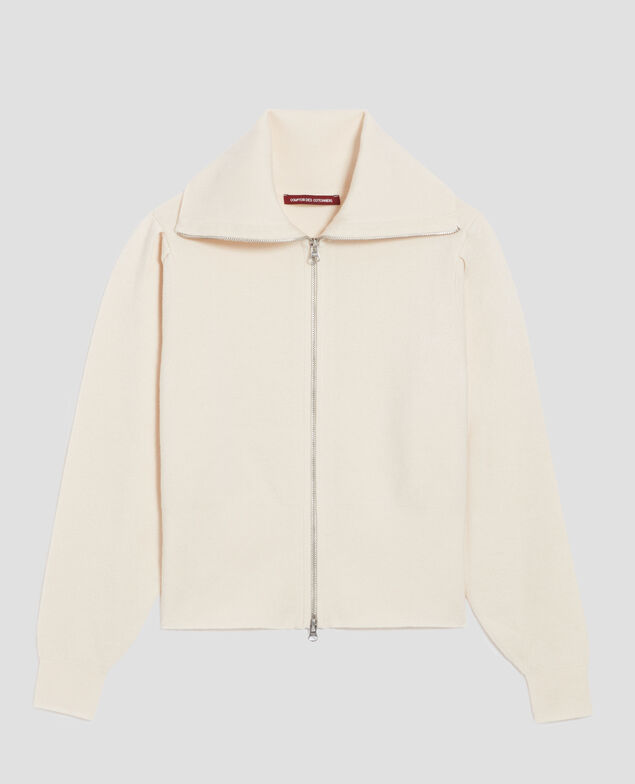 Zip-up merino wool cardigan I307 ecru