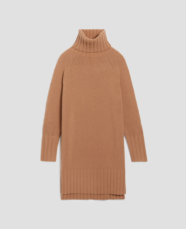 Wool roll neck jumper dress I321 camel