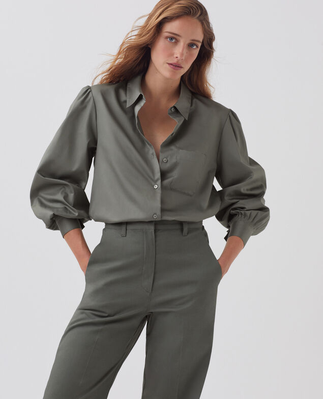 Silky cotton shirt J560 basil dark green