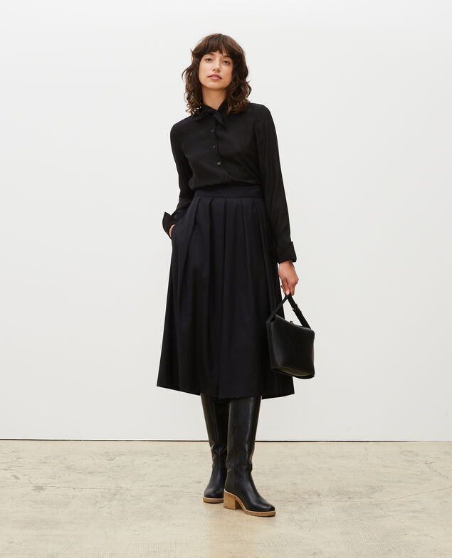  Long-sleeve tie neck silk blouse Black beauty