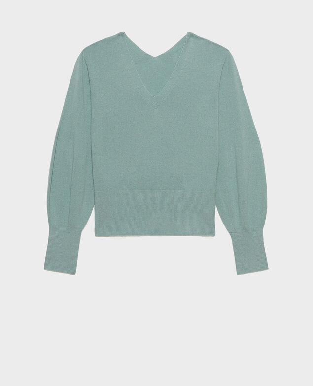 Fine 3D cashmere jumper with V-front and back Chinois green
