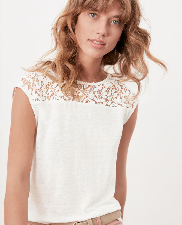 Linen t-shirt with lace back Off white