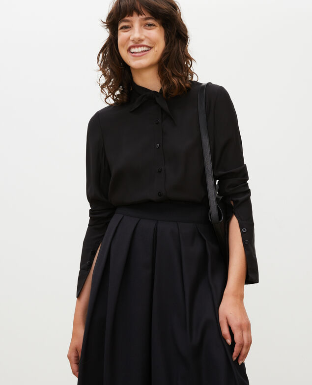  Long-sleeve tie neck silk blouse Black beauty