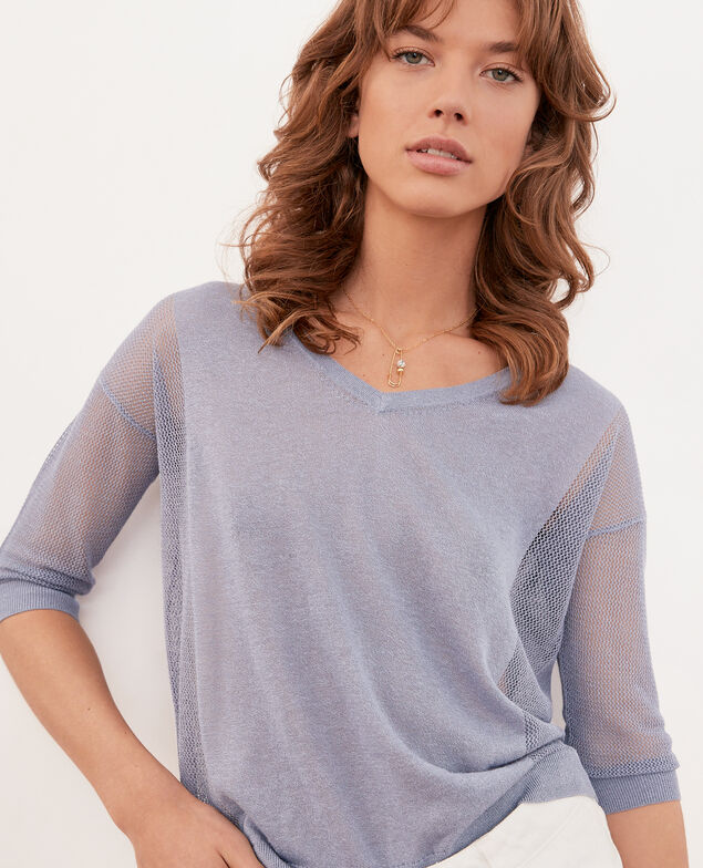 Jumper with open knit details Washed blue