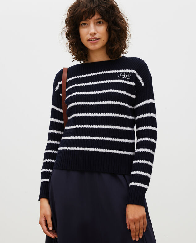Boatneck striped wool jumper Str jetstream nt sky