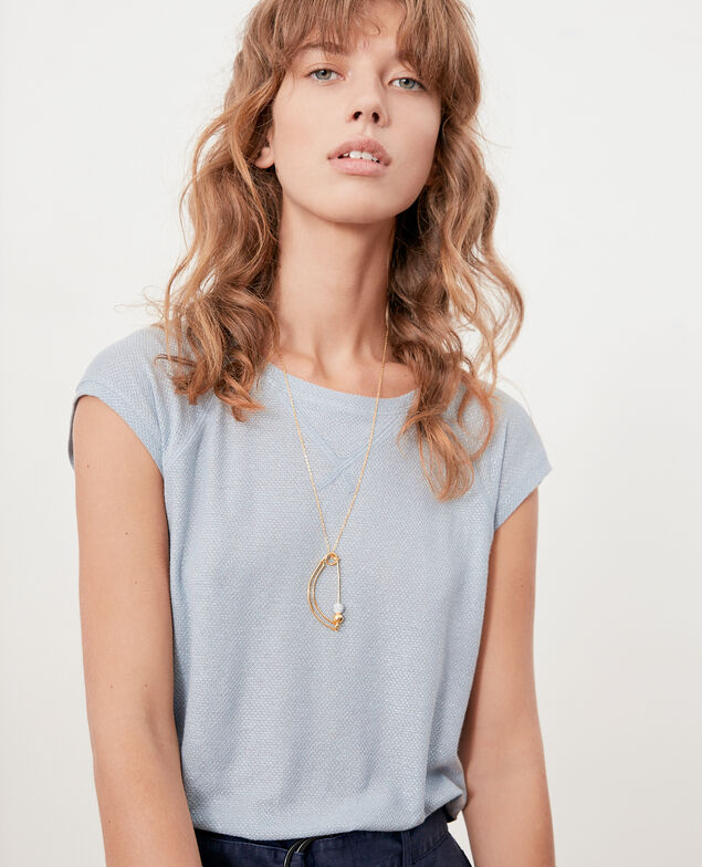 Iridescent T-shirt with linen Azur