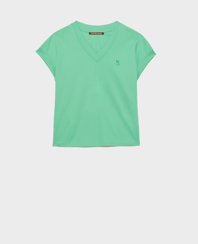 Organic cotton V-neck t-shirt Jade cream