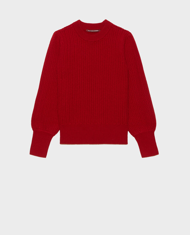 Cable knit round neck wool jumper Royale red