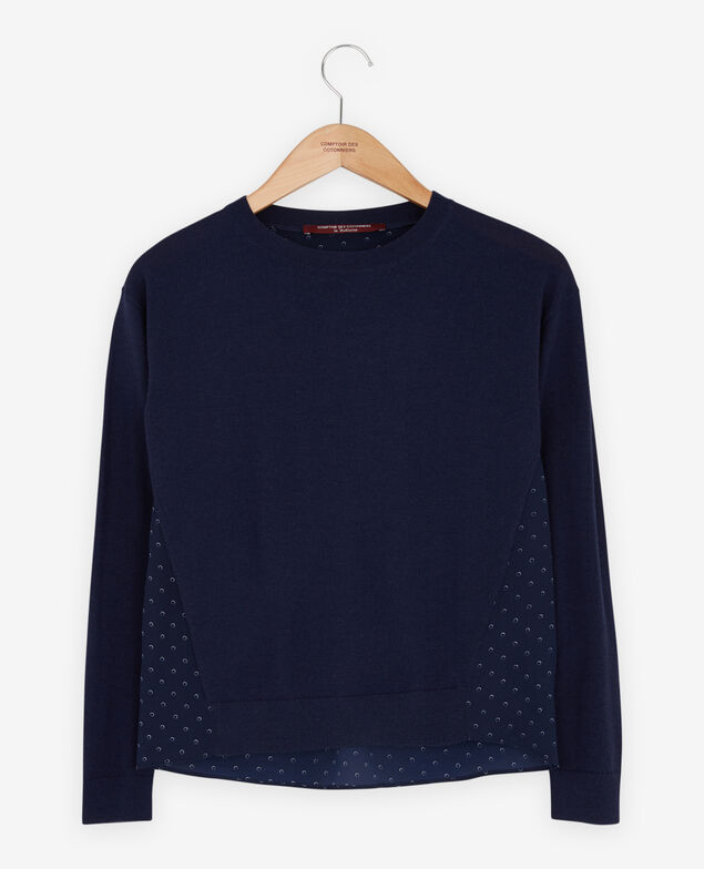 Bimaterial cardigan Ring dots marine