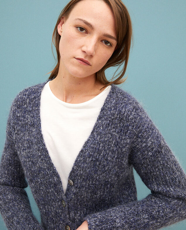 Flecked mohair cardigan Medieval blue/noir/off white