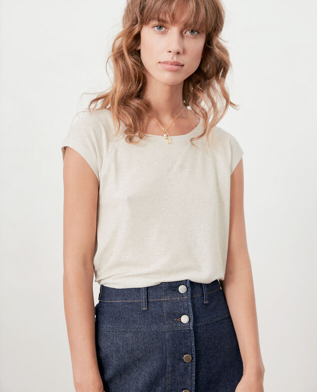 Iridescent T-shirt with linen Chalk