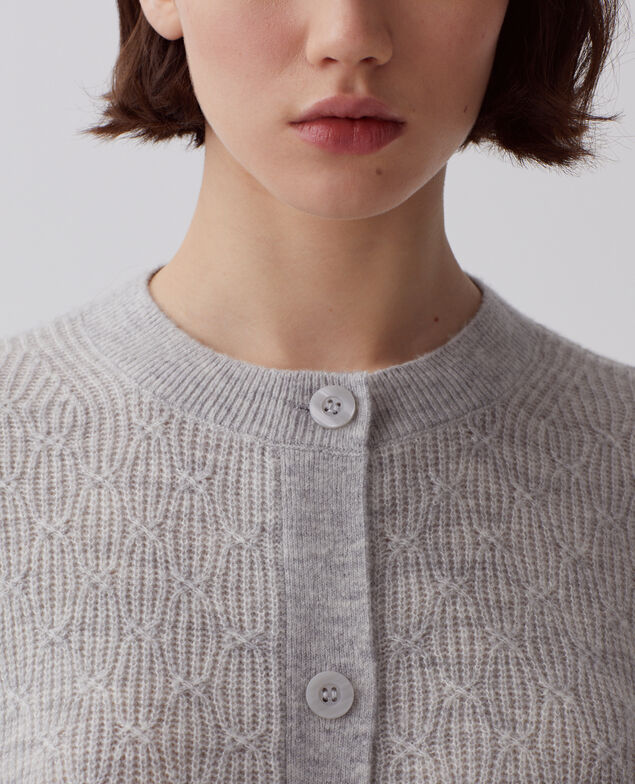 Cardigan with decorative stitching I022 light gray