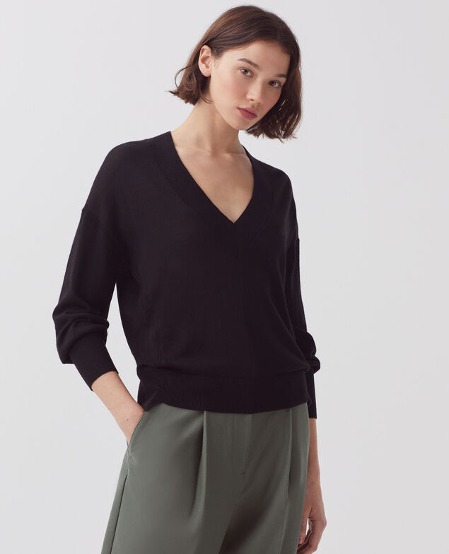 Long-sleeve V-neck jumper H091 black beauty