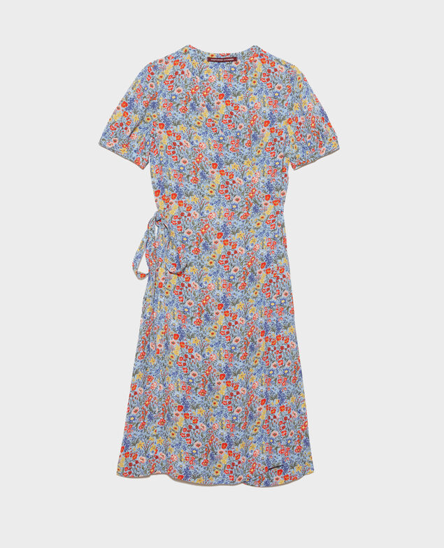 Printed wrap dress Prairie blue heron