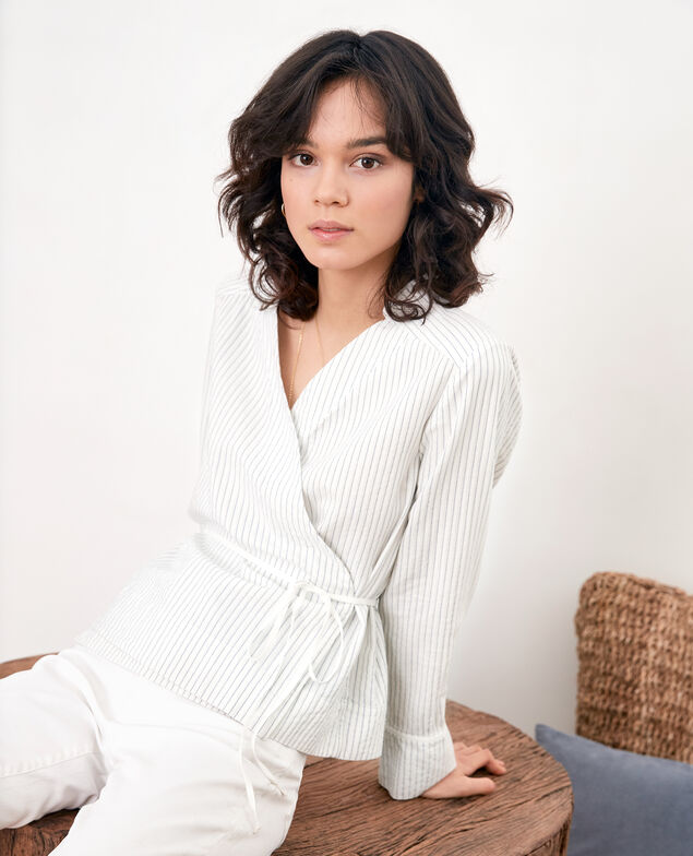 Wrapover blouse Off white/navy stripes