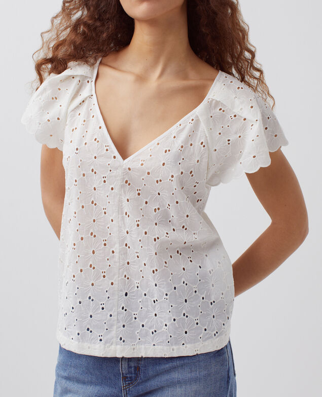 Embroidered cotton top H003 white