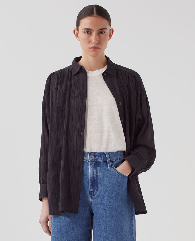 Pleated cotton blouse H091 black beauty