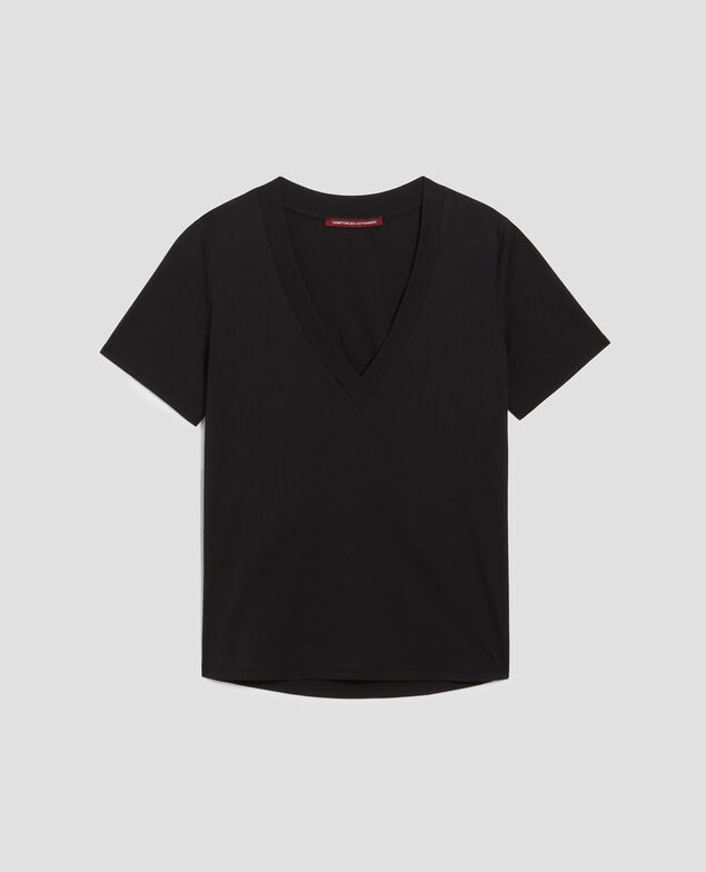 LEA - V-neck cotton t-shirt H091 black beauty