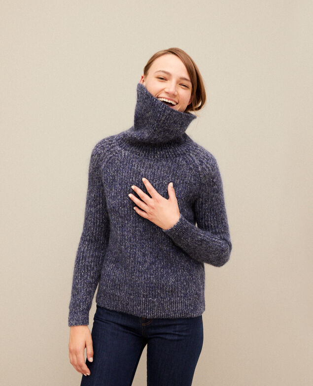 Mohair blend roll neck jumper Medieval blue/noir/off white