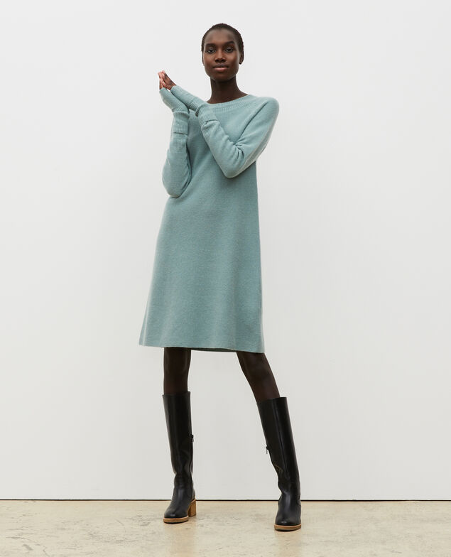 3D cashmere flared jumper dress Chinois green