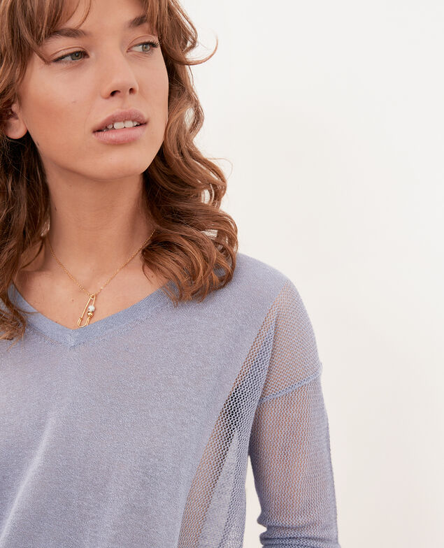 Jumper with open knit details Washed blue