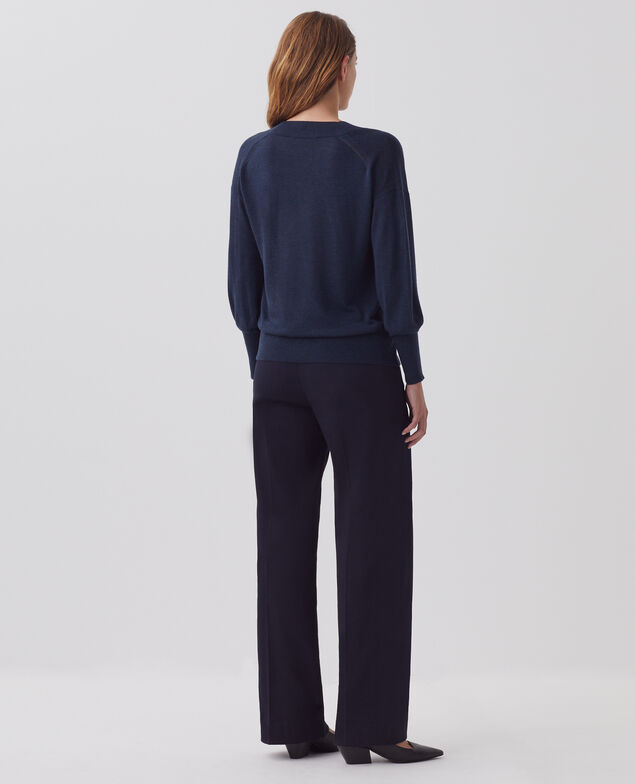 Wool and silk V-neck jumper J690 blueberry