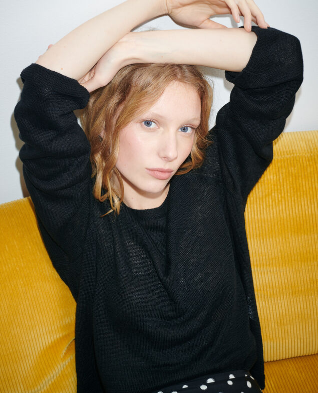 Round neck linen jumper 09 black