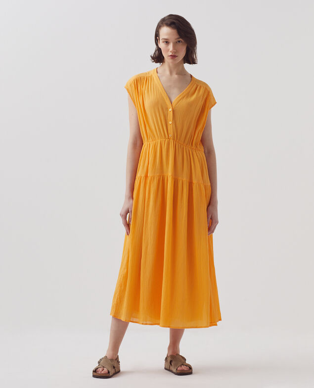 Pleated cotton maxi dress H450 artisan's gold