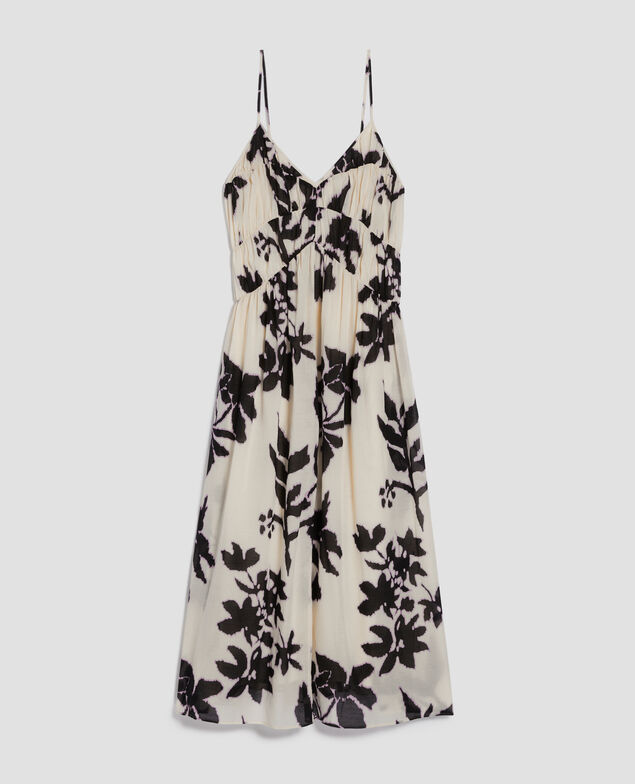 Cotton voile silky strappy maxi dress J304 blurry fl ecru
