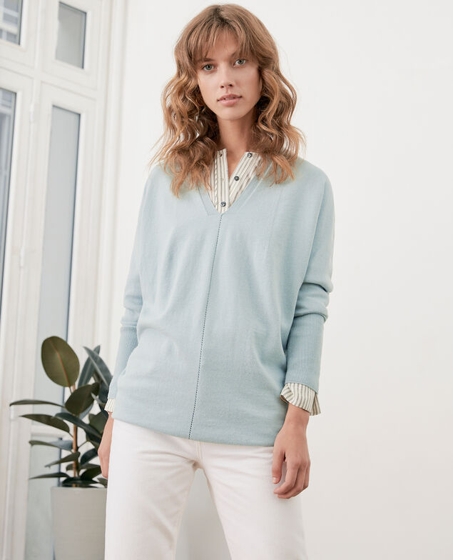 Oversize cotton and cashmere jumper Silver green