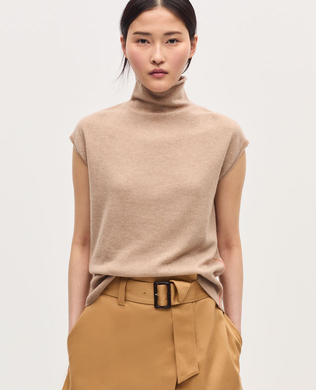 Sleeveless cashmere jumper  K321 tan st pumpkin