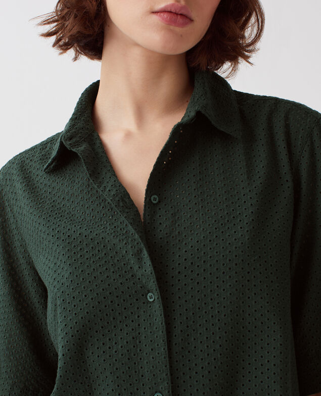 Embroidered cotton mini shirt dress J590 spruce green