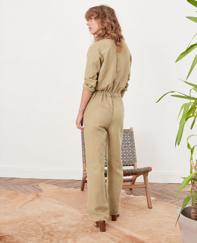 Safari-style jumpsuit with linen Mastic