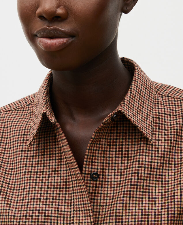 Fine wool boyfriend shirt Little check latte