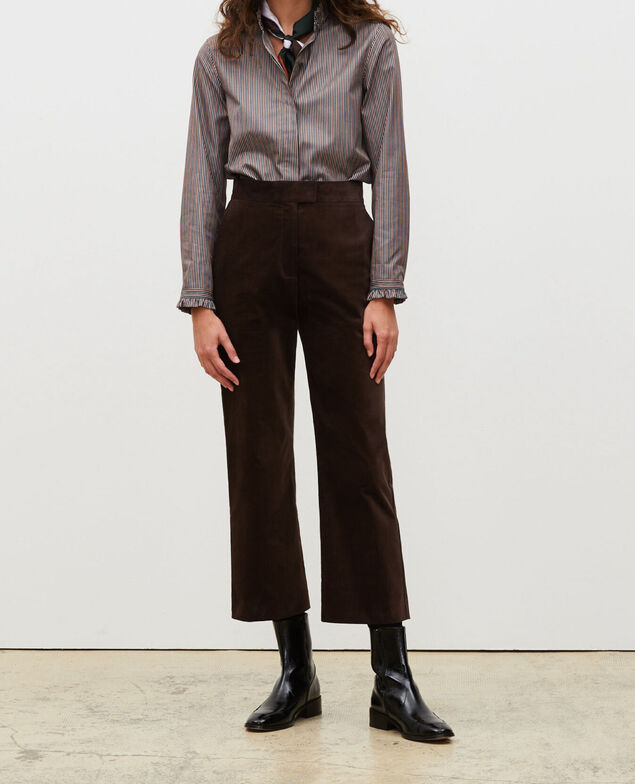High-waisted 7/8 corduroy flares Coffee bean