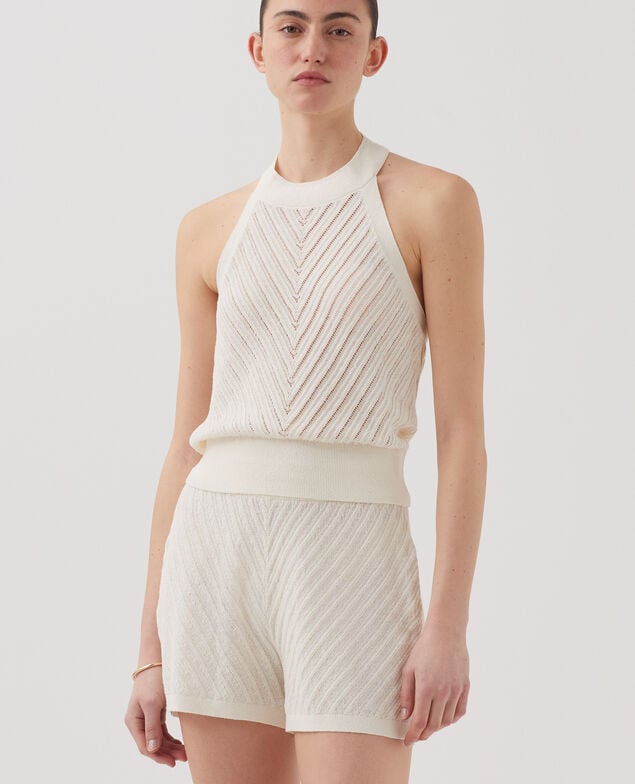 Textured knit shorts H011 eggnog