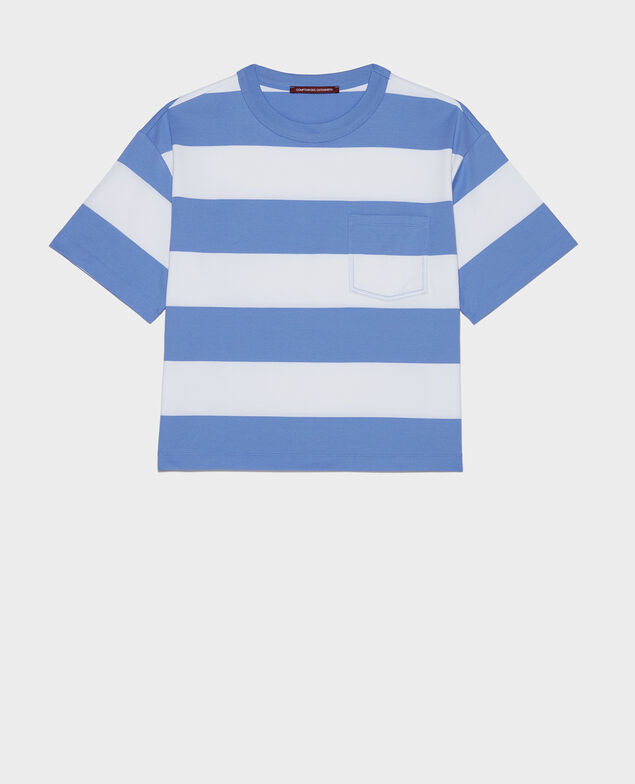 Mercerised cotton oversize striped t-shirt Str opticalwhite persianjewels