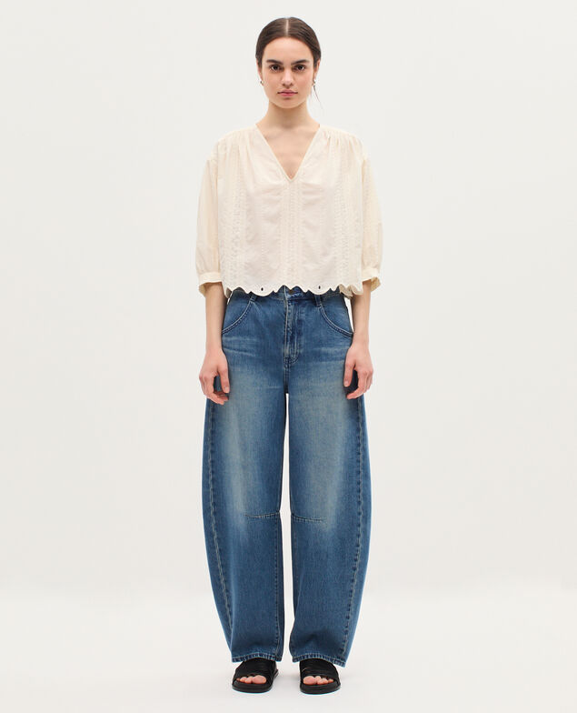 Embroidered cotton blouse H013 gardenia