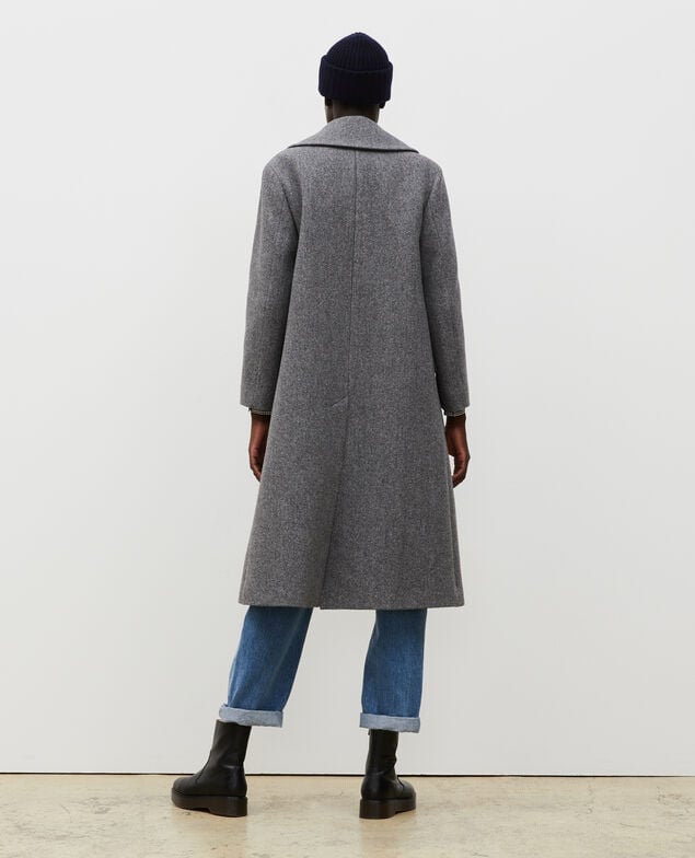 Oversize double-breasted wool overcoat Medium grey melange