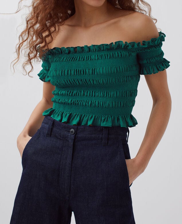 Cropped smock top H644 spruced-up blue