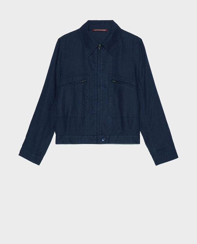 Linen zipped jacket Maritime blue