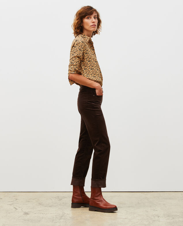 SLIM STRAIGHT - smooth velvet 5 pocket jeans Coffee bean