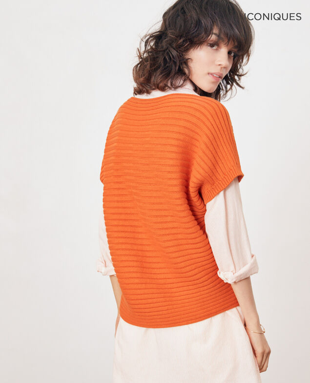 Short-sleeved seamless ribbed knit jumper Tangerine