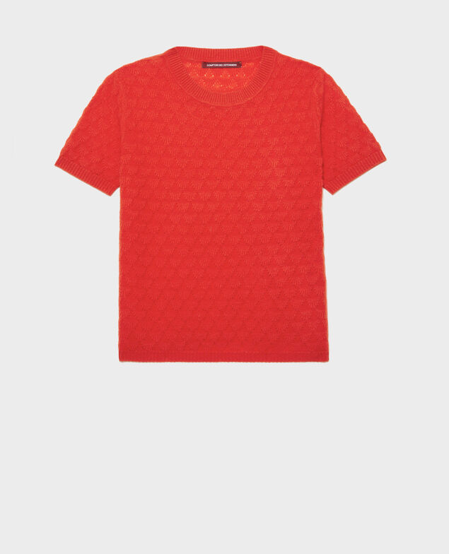 Round neck jumper, 100% Cashmere Fiery red