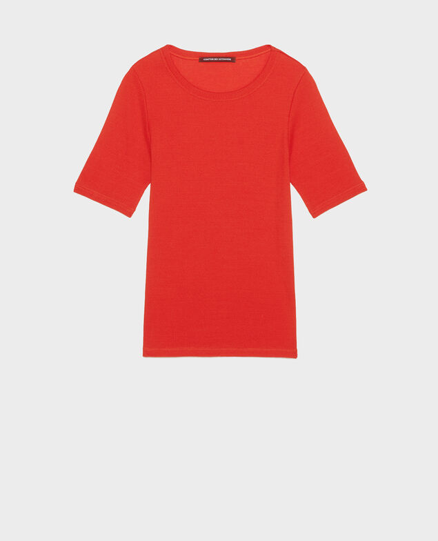 Mercerised cotton ribbed t-shirt Fiery red