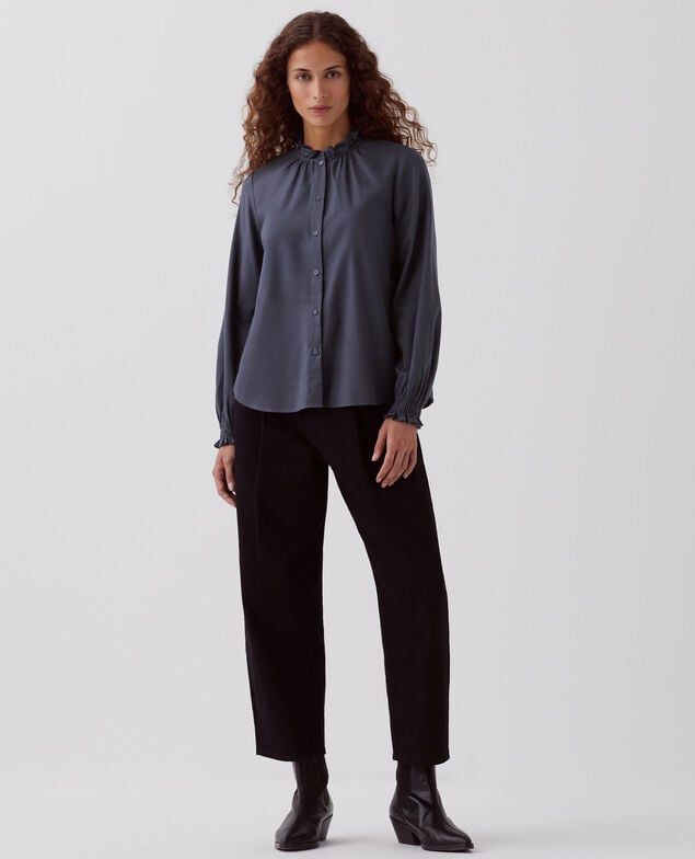 Ruffle neck blouse I083 odyssey gray
