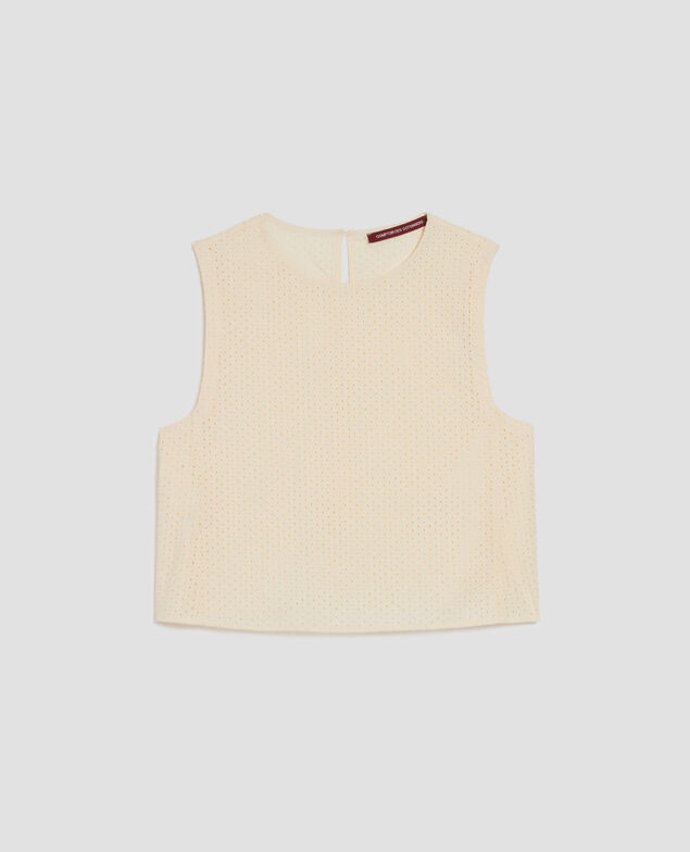 Embroidered cotton vest top H013 gardenia